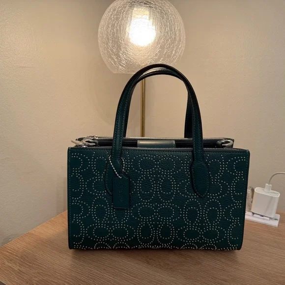 NWT COACH Shoulder Bag Signature Rivet Nina Small Tote Bag Emerald GREEN - Picture 2 of 13